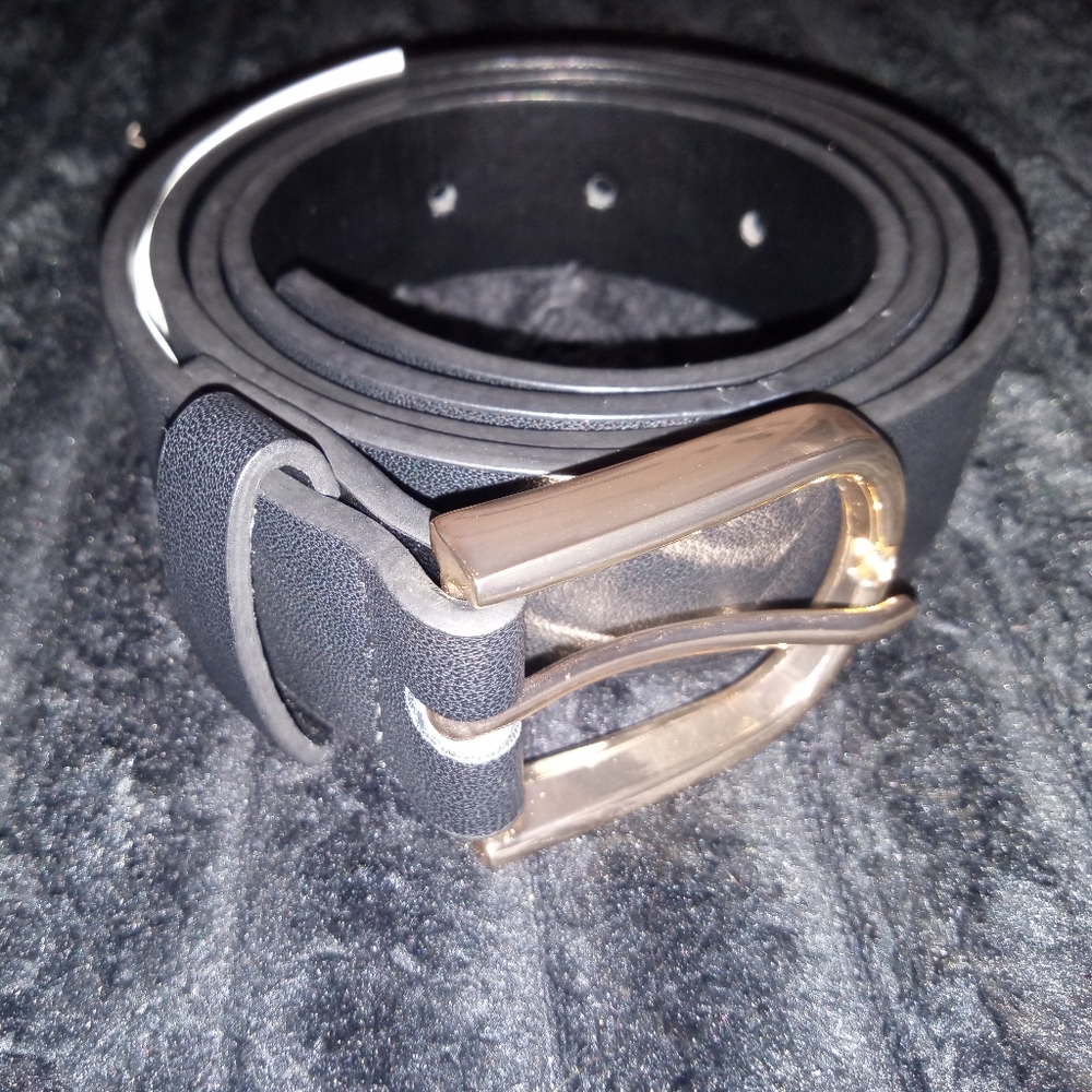 Elegant Black Belt with Gold Buckle